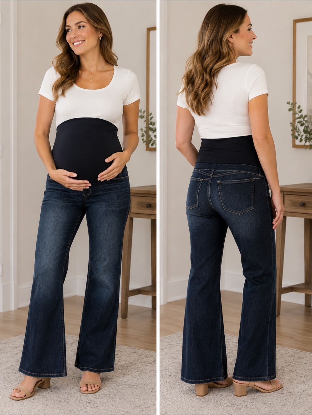 Indigo Blue Dark Indigo Maternity Flare Jeans with Overband 1X